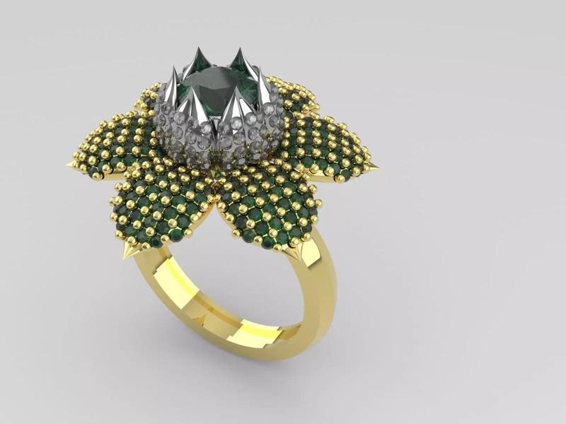anillo flor de esmeraldas