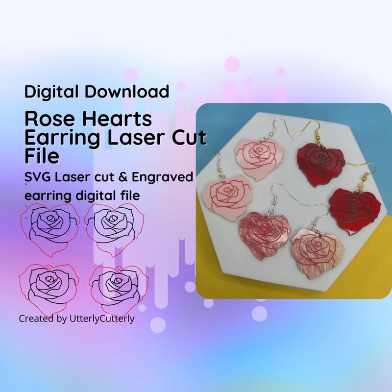 Soft Girl Era Rose Heart Earring Laser Cut File- SVG FILE