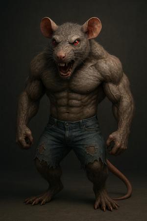 Muscular Scary Mouse in Torn Jeans