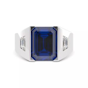 Mens Signet Ring With Center Emerald Cut Stone Plus Rendering