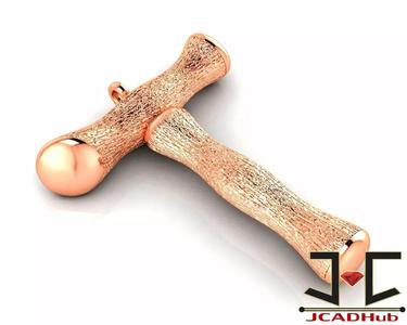 0167 - Wooden Texture T Shape Antique Gold Pendant