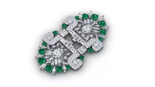 Symmetrical Diamond and Gold Brooch