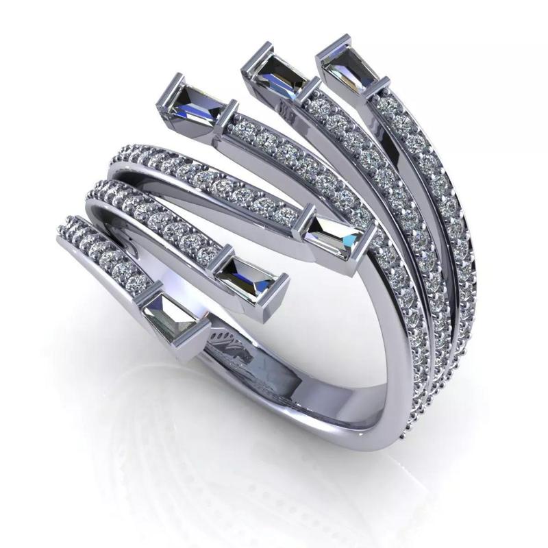 Three Row Emerald Diamond Wedding Ring