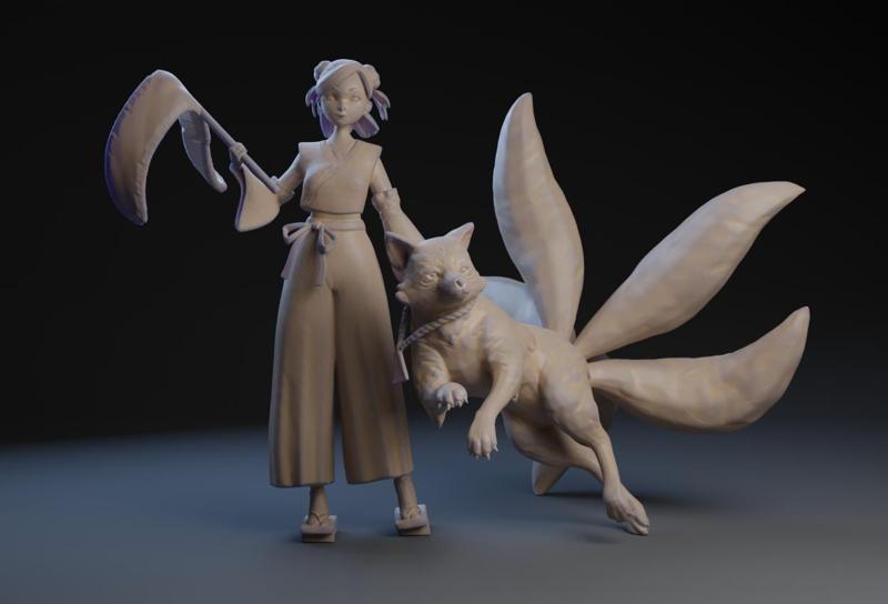 Young Woman and Kitsune