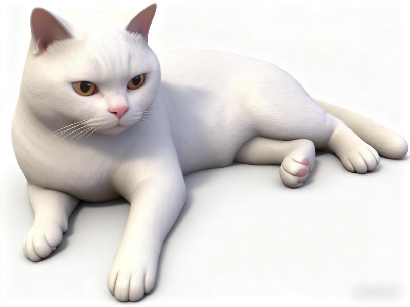 White cat lying on its side