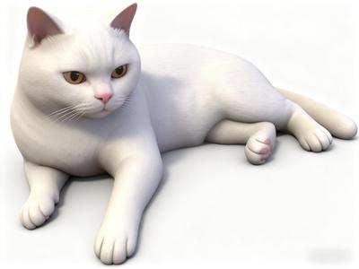 White cat lying on its side