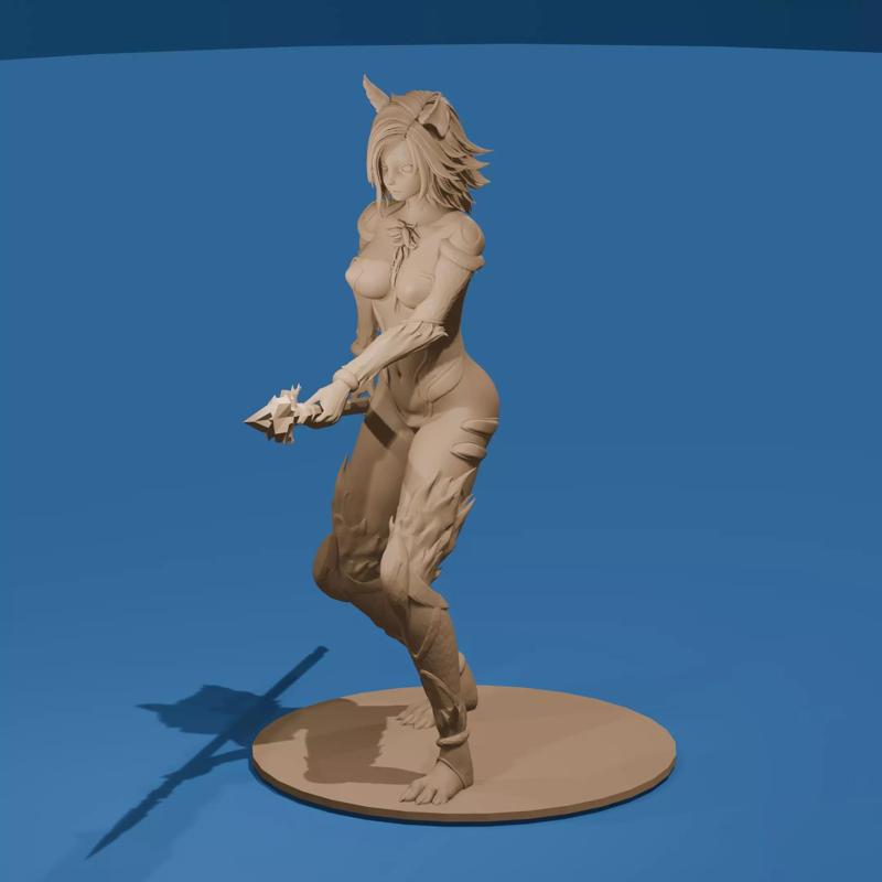 Anthro Fox Girl Warrior Spear-Wielding Furry Fantasy STL