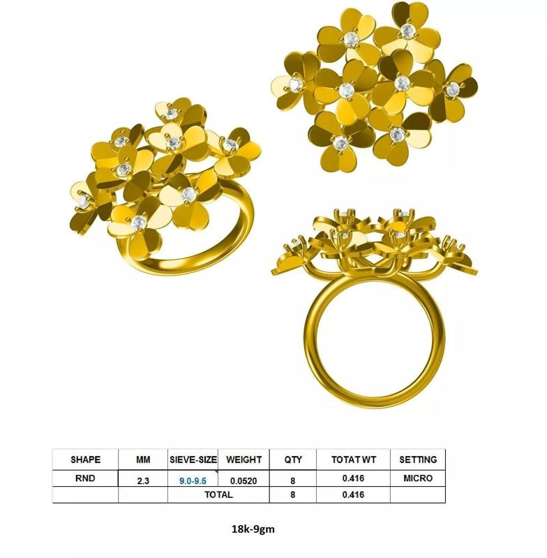 R 49 gold ring with flowers and diamonds