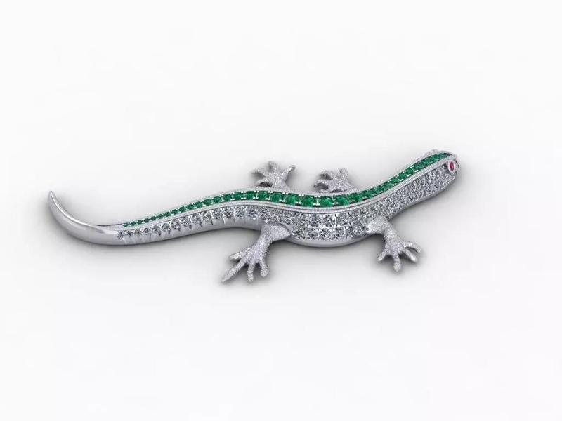 Lizard Full Diamond Pendants Buttoned Shirt Mat Day Cai Ao