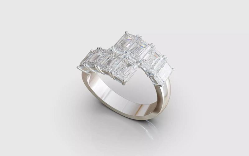 Wagner ring with emerald cut diamonds