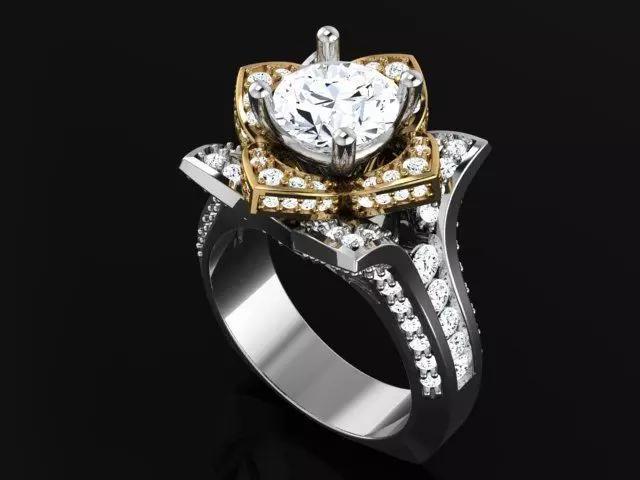 two tone Ring with round stone 4905
