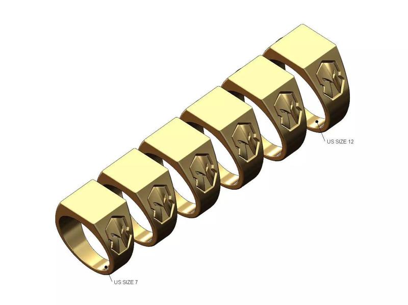 Square top spartan helmet sides signet ring US sizes 7to12
