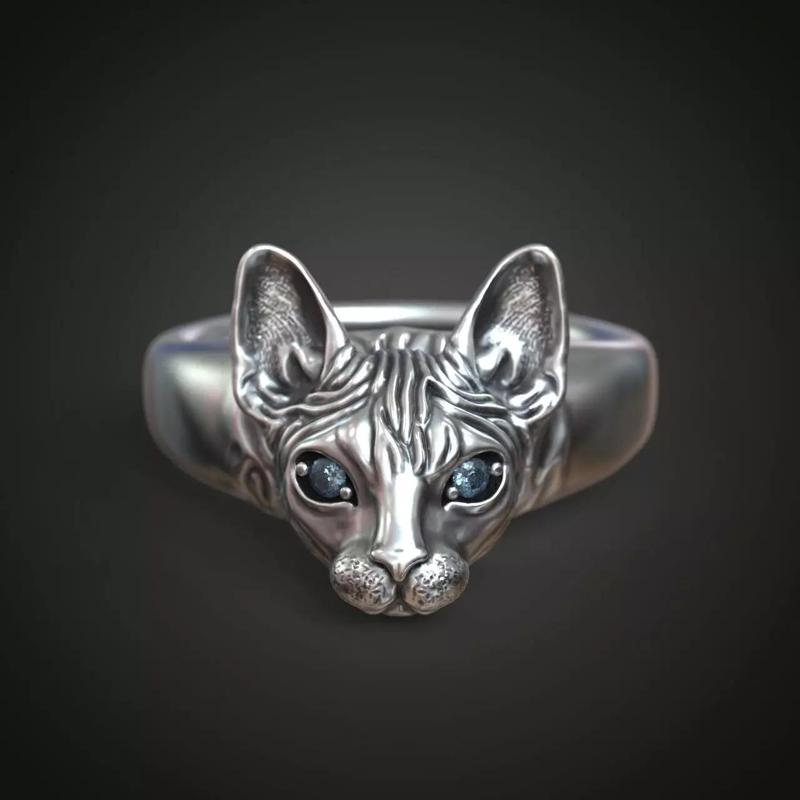 Sphynx cat ring gems in eyes