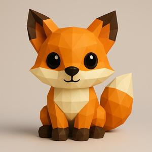 Low-Poly Sitting Fox Figurine