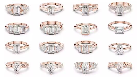 2138 All Diamond Rings 3DM STL FBX OBJ 3 Color Rendering Videos 3D Model Collection