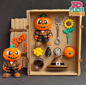Halloween Cute Flexi Scarecrow and Hay Case Print-in-place & Keychain