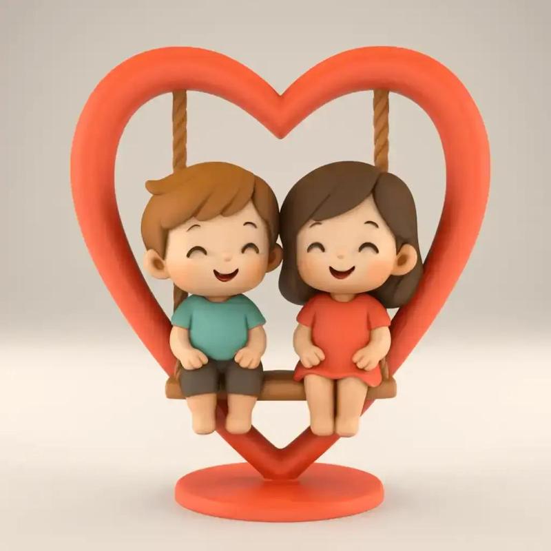 Cute Couple on Heart Swing STL - Romantic 3D Print