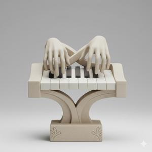 Hands and Piano: 3D Sculpture of Musician Playing Keyboard. Musical Art