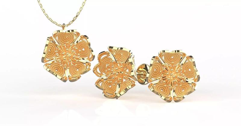 Filigree Flower Stud and Pendant 12 Sakura