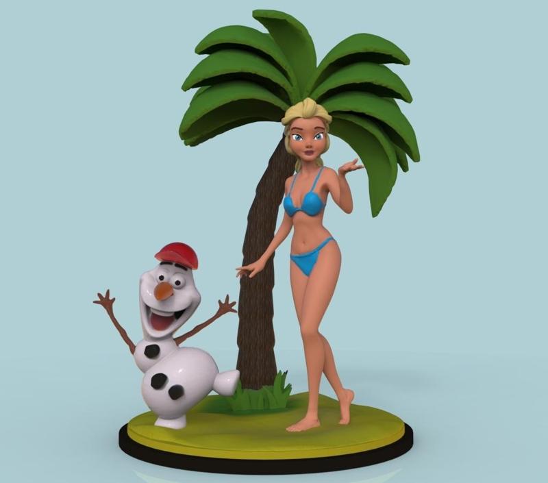 Elsa and Olaf in the beach