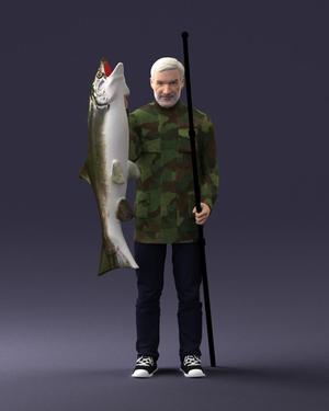 000290 Fisherman Holding Fish and Rod 0916