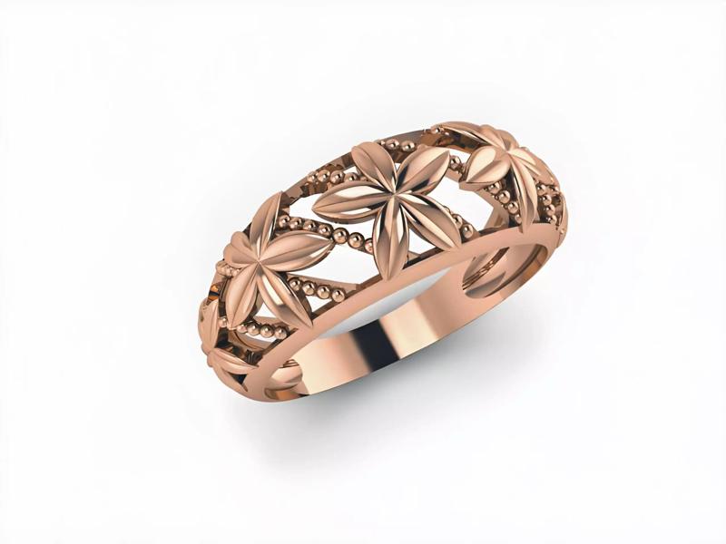 Flower Beads Plain Gold Ring