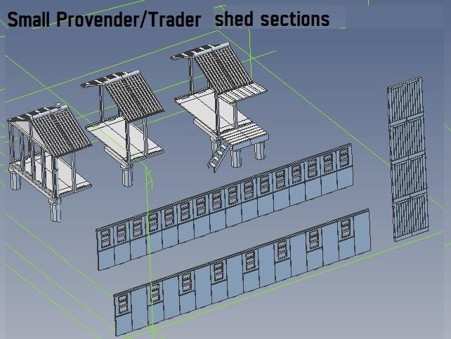 Small provender / trader goods shed module sections 1/76 scale