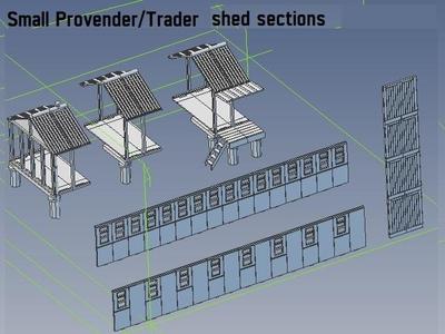Small provender / trader goods shed module sections 1/76 scale