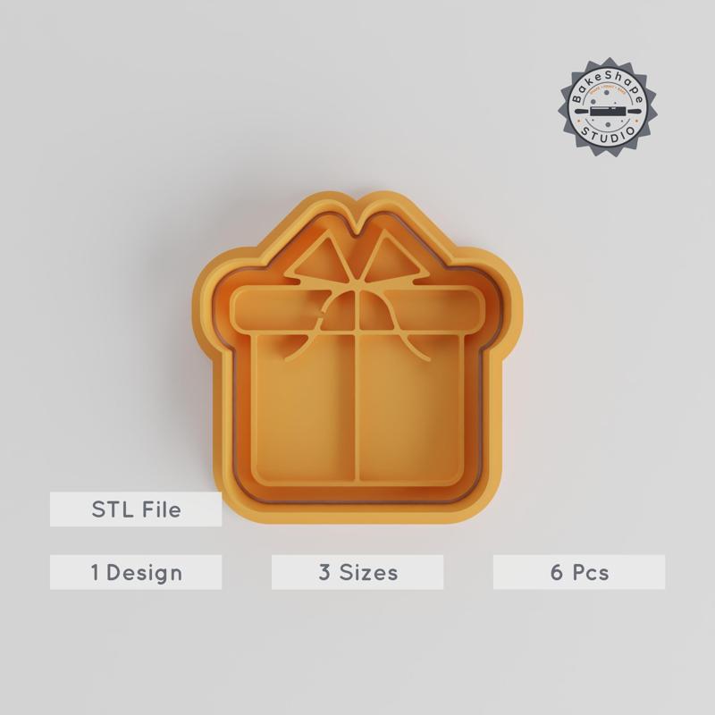 Gift Box Cookie Cutter & Stamp Set, Perfect for Fondant, 3 Sizes, 6 Pieces, Ideal for Parties & Celebrations PRODUCT_4877