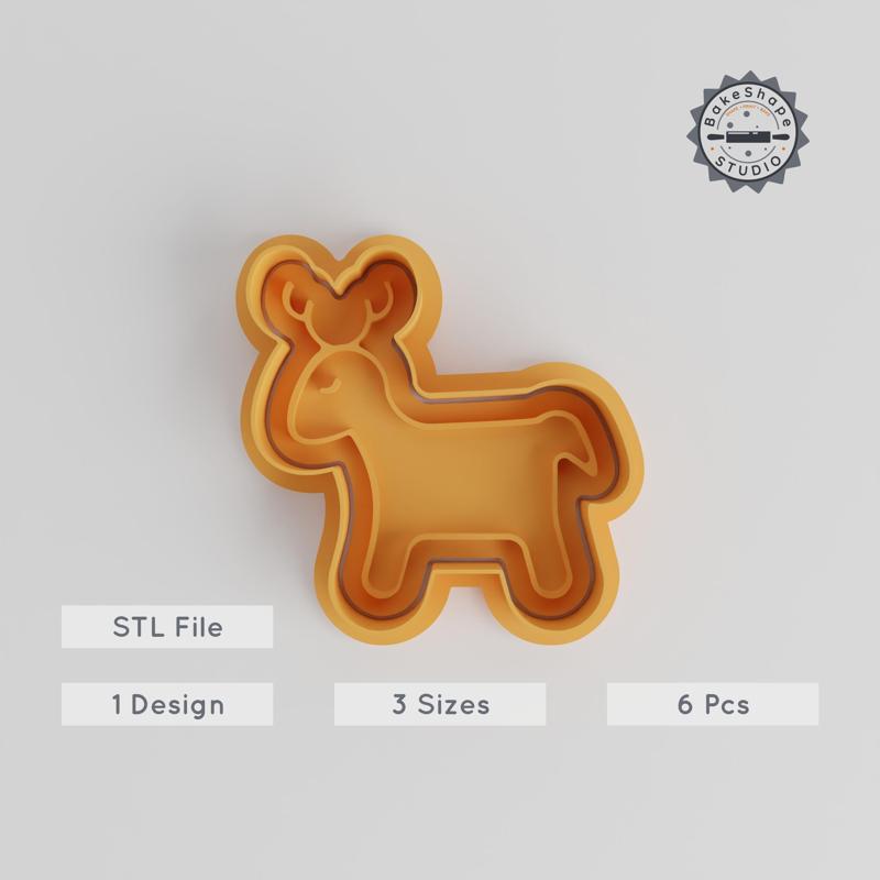 Reindeer Shape Cutter & Stamp Set, Cookie & Fondant Tool, Animal Design, 6 Pieces, 3 Sizes PRODUCT_4927