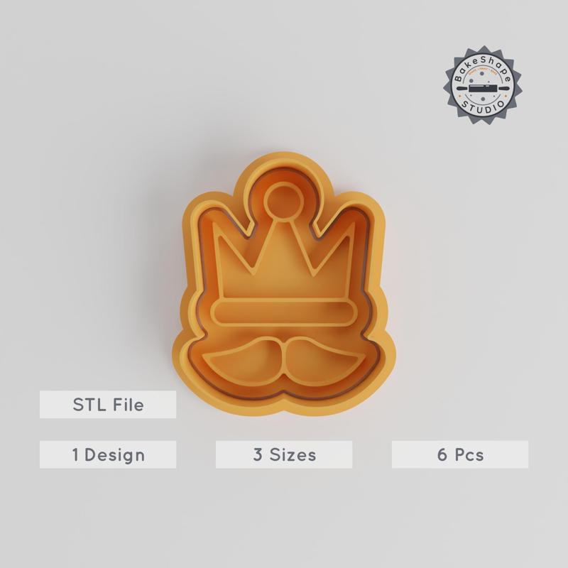 Hipster Crown Cutter & Stamp Set, 6-Piece, Quirky Moustache Tiara Cookie Fondant Craft, Party Props, Small Medium Large Sizes PRODUCT_4894