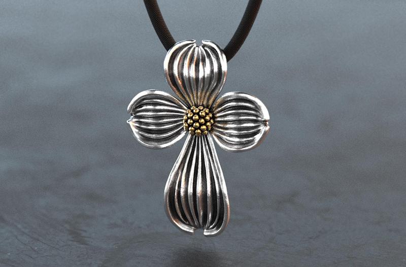 Dogwood Flower Cross Pendant