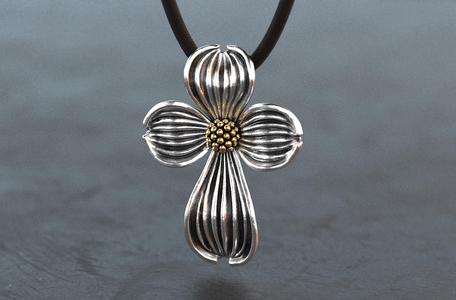 Dogwood Flower Cross Pendant