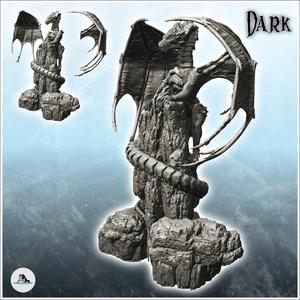 Winged dragon clinging to a scaled rock (20) - Medieval Dark Chaos Animal Beast Undead Tabletop Terrain