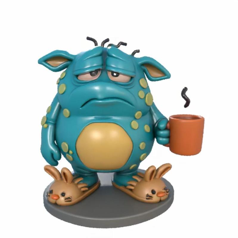 Mornings Suck - 3D Printable Sleepy Monster with Coffee