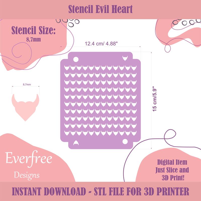 Devil Heart Shaped Sprinkle Stencil,  Halloween Spooky Valentine Sprinkle Stencil for DIY Royal Icing Sprinkles, Digital Download, STL by EverFree Designs