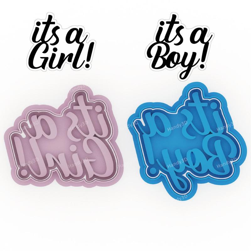 Baby Shower Phrase Cookie Cutter & Stamp Set - "It's a Boy" & "It's a Girl" - 8cm