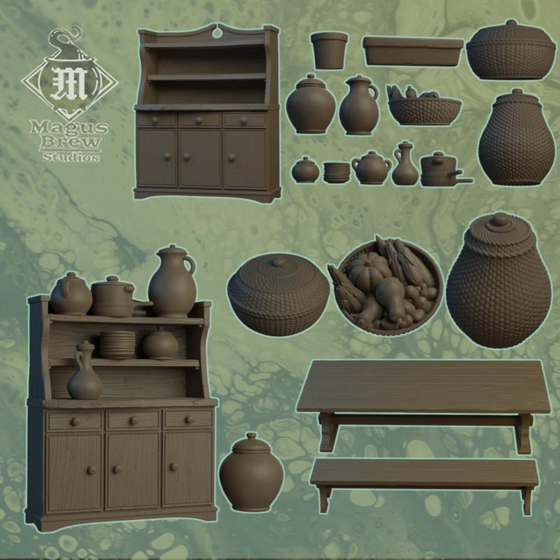 Rustic Kitchen Pack-32mm scale-Miniatures