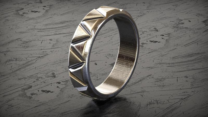 Mens Faceted Triangle Band Ring