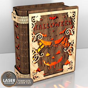 Laser Cut Halloween Book Lantern SVG - Spooky Jack-o'-Lantern Night Light