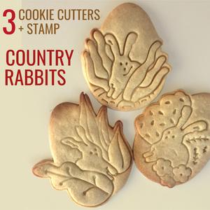 Country rabbits - 3 cookie cuters + stamps
