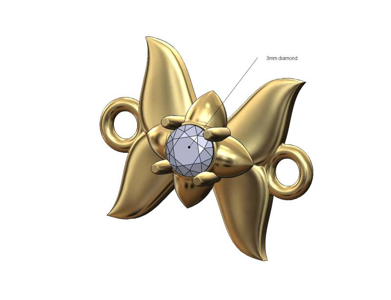 Spiked setting diamond butterfly pendant bracelet charm 3D print model