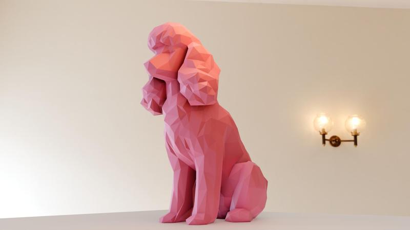poodle sitting low poly stl