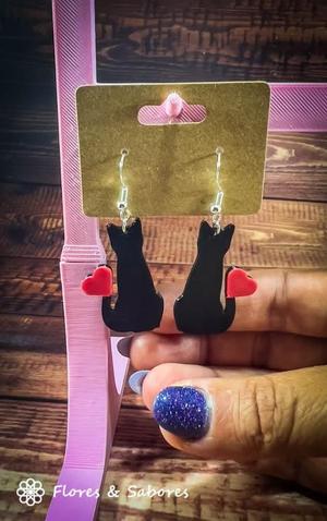 Cat with Heart Tail Earrings