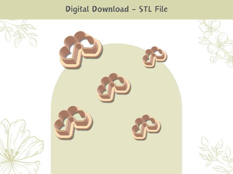 Boho Cloud Clay Cutter for Polymer Clay | Digital STL File | Clay Tools | 5 Sizes Clay Cutters