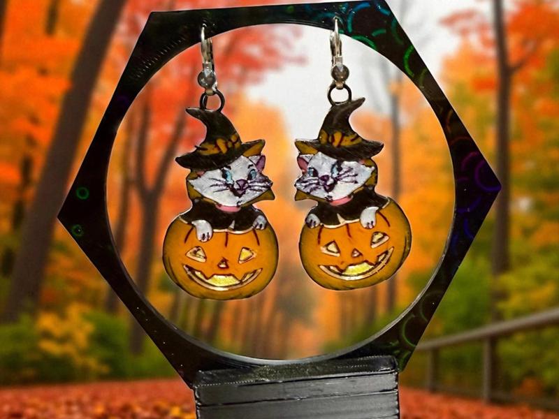 Witch Marie in a Pumpkin Halloween Earrings