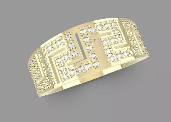 Greek key ring with diamonds