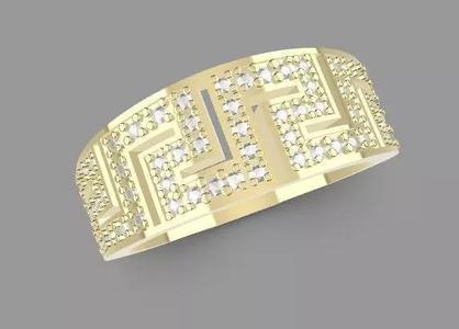 Greek key ring with diamonds