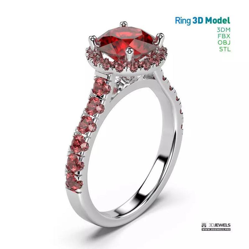 Halo Diamond Ring With Side Stones - 23 sizes