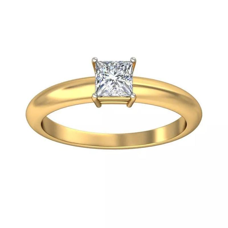 Golden Solitaire Engagement Ring with Princess Cut Diamond